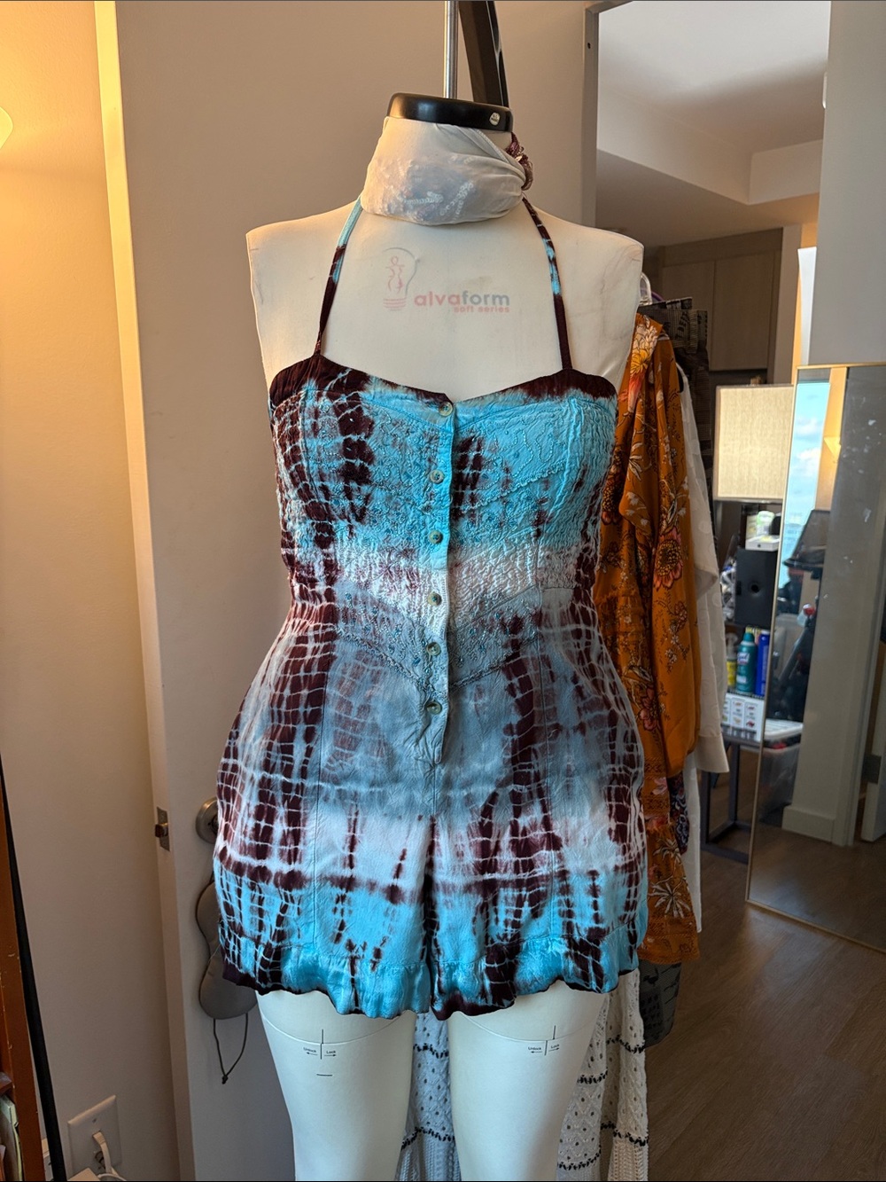 Tie-Dye Halter Romper Camisole in Teal and Burgundy - Women Tops